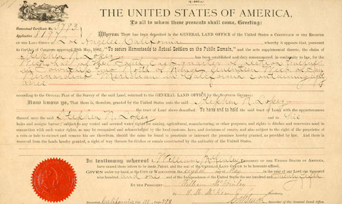 Land grant certificate of Steven N. Lopez, May 8, 1901