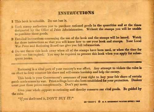 War Ration Book instructions, North Hollywood, circa 1943