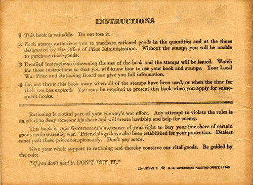 World War II ration book, circa early 1940s