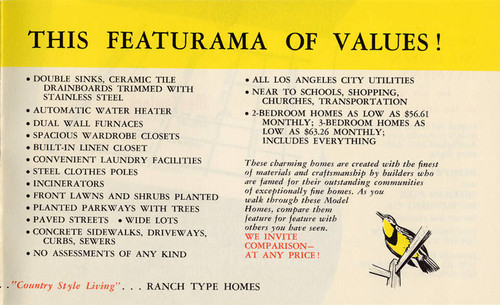 Brochure for the Ray Hommes & Co. Meadowlark Park housing development in Reseda