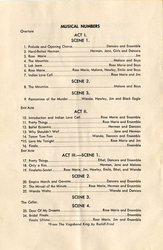 Junior Light Opera Club of the San Fernando Valley production of Rose Marie program, 1949