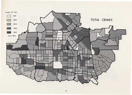 Map, crime statistics, San Fernando Valley, 1975