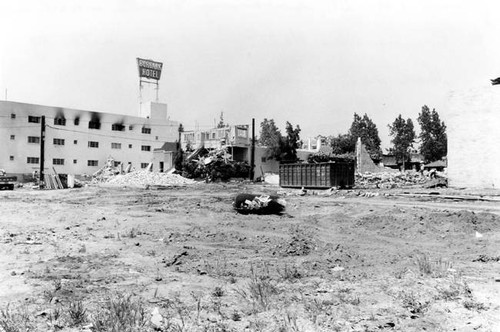 Burbank Hotel being used by the fire department for training purposes, 1979