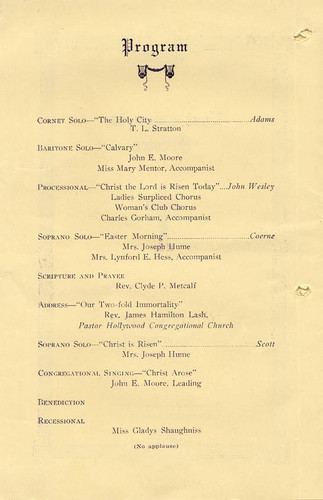 Program from the Easter Sunrise Service, Greek Theatre, Owensmouth, April 6, 1926