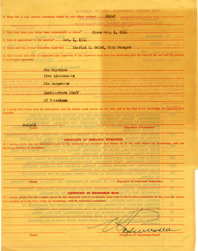 Police classification questionnaire, 1946 (back)