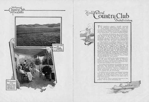 Hollywood Country Club and Foothills subdivisions brochure, circa 1924