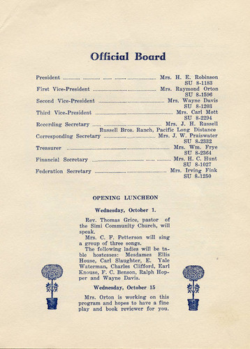 Canoga Park Women's Club booklet 1941-1942