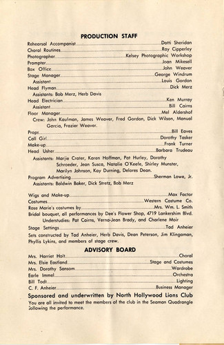 Junior Light Opera Club of the San Fernando Valley production of Rose Marie program, 1949