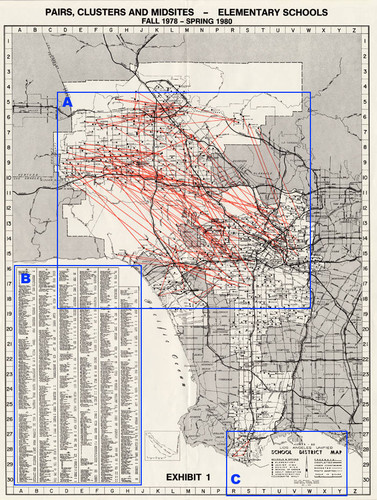 Busing map, Los Angeles Unified School District, Los Angeles, 1978