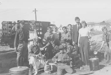 Boy Scouts cooking, Tujunga, circa 1935-1940