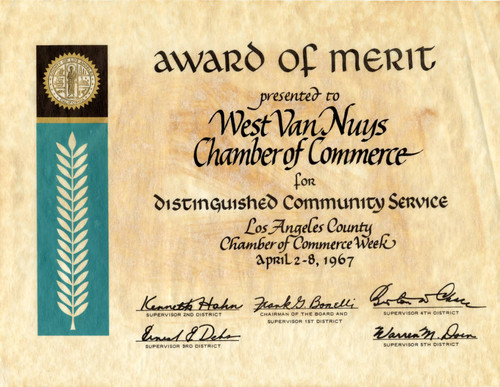 Award of Merit, 1967--West Van Nuys Chamber of Commerce