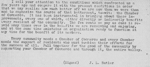 "Why is a Chamber of Commerce?" by J. L. Butler. Granada Hills, Calif. 1930s