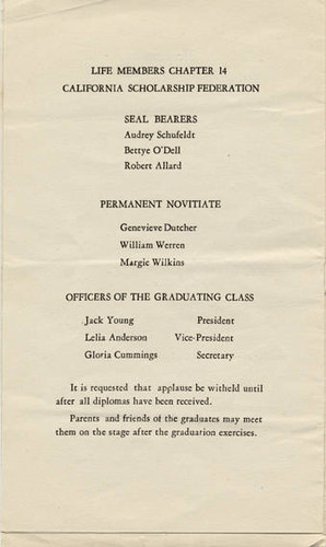 Canoga Park High School Commencement Brochure, 1937