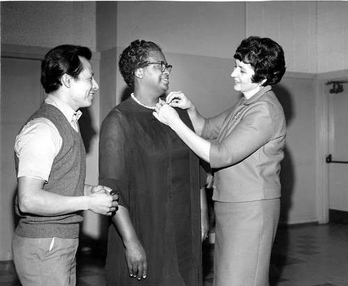 Rosa L. Broadous receiving lifetime membership to PTA of San Fernando, undated