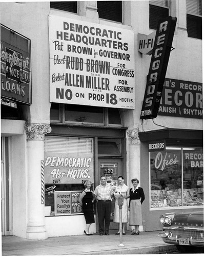 Democratic Headquarters and No on Proposition 18 campaign headquarters, San Fernando, 1958