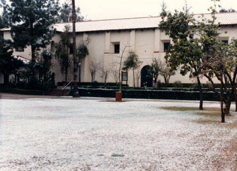 San Fernando Rey de Espana Mission in the snow, January 1992