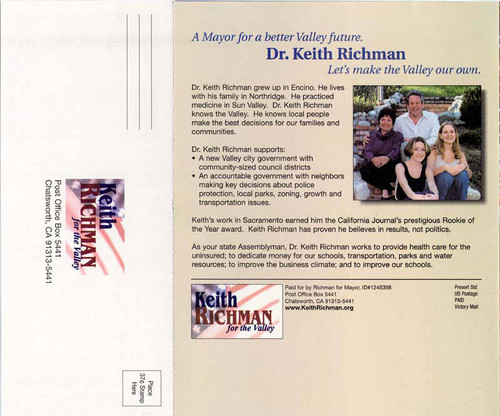 Keith Richman for Mayor brochure, 2002 (page 4)