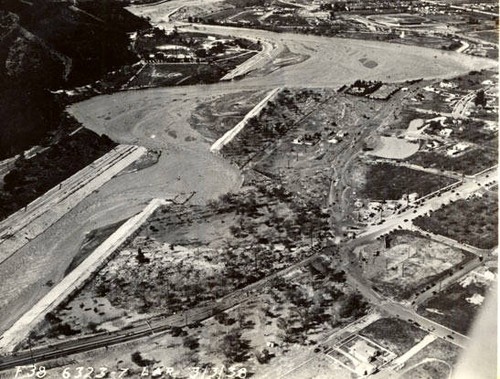 Los Angeles River - flood of 1938 aerial view above Victory Blvd