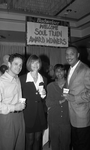 Soul Train Music Award Sweepstakes Winners posing together, Los Angeles, 1996