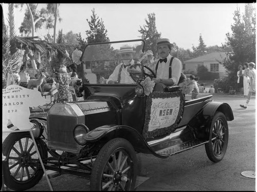 Centinela Adobe Fiesta participants in a Model T, Los Angeles, 1983