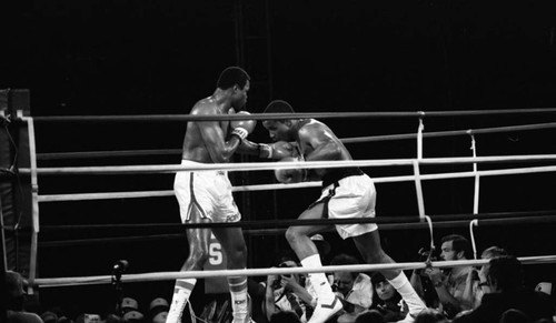 Larry Holmes and Tim Witherspoon fighting for the WBC Heavyweight title, Las Vegas, 1983