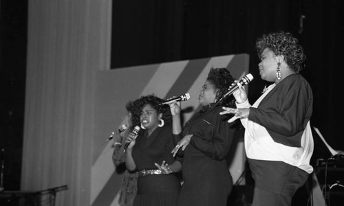 The Perry Sisters performing at the Black Radio Exclusive (BRE) convention, Long Beach, California, 1989