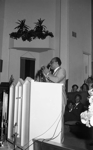 Rev. H. H. Brookins speaking at the First AME Church, Los Angeles, 1983