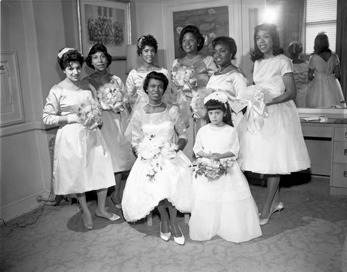 Bride and bridesmaids, Los Angeles, 1962