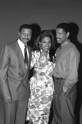 Robert Townsend, Sheryl Lee Ralph and Denzel Washington posing together, Los Angeles, 1989