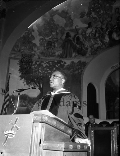 Dr. Jesse McNeil delivering the installation speech for Dr. Thomas Kilgore, Los Angeles, 1964