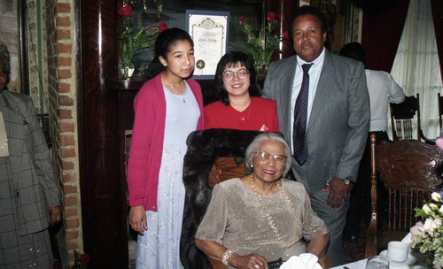 Mary Person and others posing together, Los Angeles, 1997