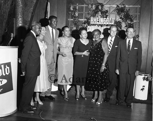 Olympian at award ceremony, Los Angeles, 1956