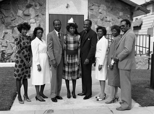 Church members posing for a group portrait, Los Angeles, 1986