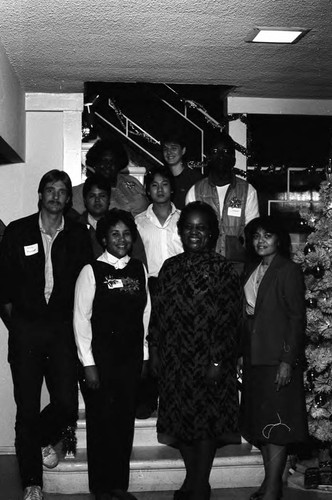 Alpha Gamma Omega and Job Corps members posing together, Los Angeles, 1985