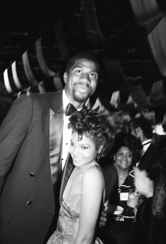 Magic Johnson and Janet Jackson posing together at the American Music Awards, Los Angeles, 1983