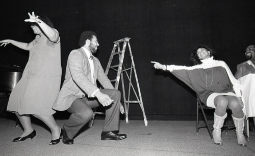 Actors performing the Attallah Shabazz and Yolanda King play, "Stepping into Tomorrow," Los Angeles, 1983