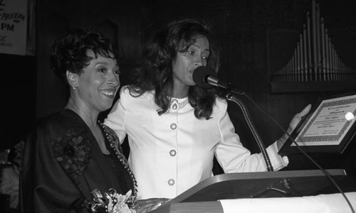 Reve Gipson and Kathleen Bradley presenting at the "Youth on Parade" program, Los Angeles, 1994