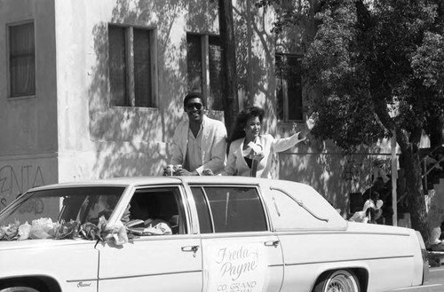 Freda Payne and Willis Edwards riding in the 16th annual Easter parade, South Central Los Angeles, 1984