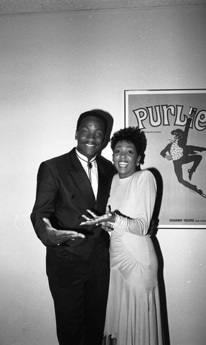 Donnie Simpson and Anita Baker posing together at the 11th Annual BRE Conference, Los Angeles, 1987