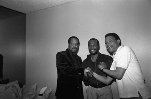 Al Jarreau and George Howard posing together at the 11th Annual BRE Conference, Los Angeles, 1987