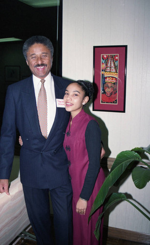 Atkins & Evans guest posing with Nelson L. Atkins, Los Angeles, 1994