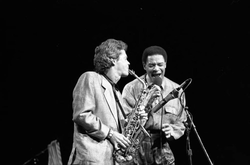 Al Jarreau and David Sanborn performing at the 11th Annual Black Radio Exclusive Conference, Los Angeles, 1987