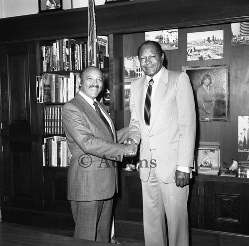 Bradley shaking hands, Los Angeles, 1982