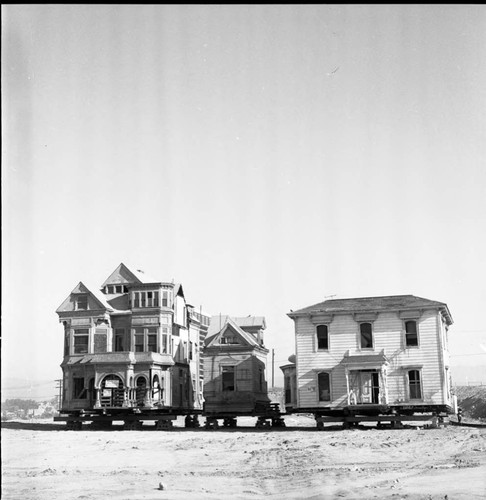 Bunker Hill Historic Houses on Blocks, Los Angeles, 1969