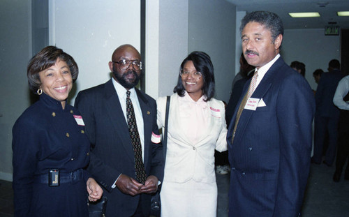 Atkins & Evans guests posing with Nelson L. Atkins, Los Angeles, 1994