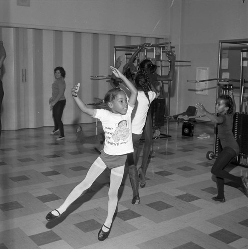 Girls learning ballet during a class a Compton College, Compton, 1972