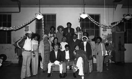 Hillard Hamm posing with his campaign supporters, Compton, 1975