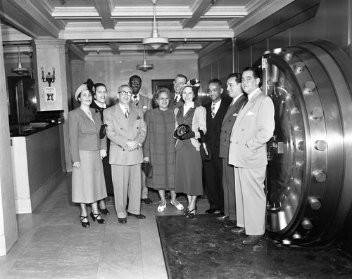 Unidentified Group at Bank, Los Angeles, ca. 1960