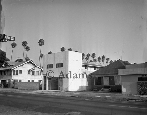 View of buildings along street, Los Angeles, 1968