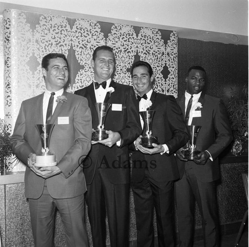 Four men with awards, Los Angeles, 1966